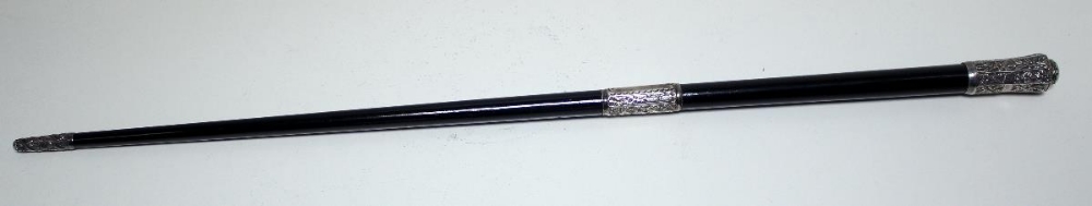 A silver mounted ebony conductor's baton, the cap by Joseph Taylor, Birmingham 1903, the central - Image 2 of 4