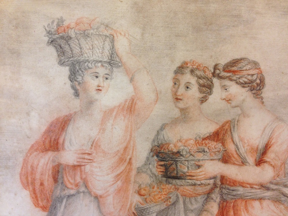 William Hoare, RA (British, 1707-1782) Three classical maidens carrying baskets of fruit signed - Image 3 of 6