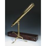 An early 19th century refracting two inch brass telescope by Fraser, London, signed to the 66cm (