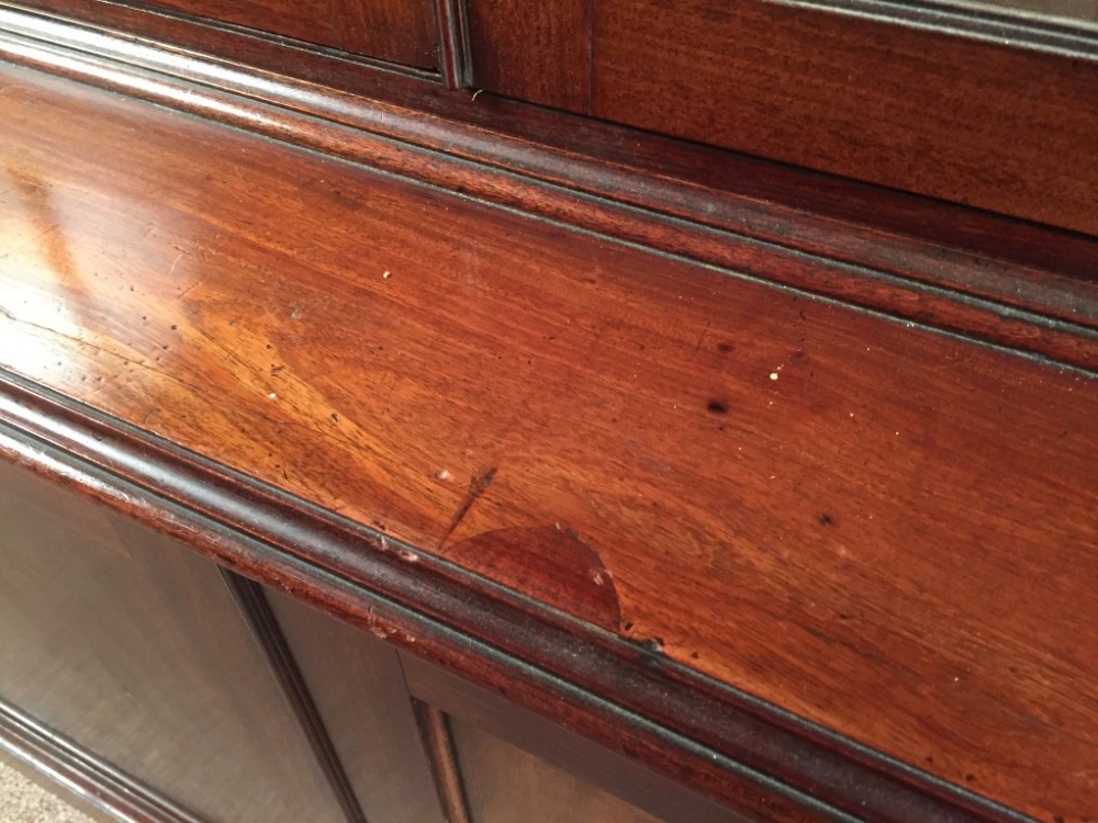 A George III mahogany breakfront library bookcase, with gothic arched glazed doors above and - Image 3 of 9