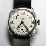 By G & M Lane - a gentleman's silver cased 'Aeroplane' wristwatch, (case marked for 1927), the white