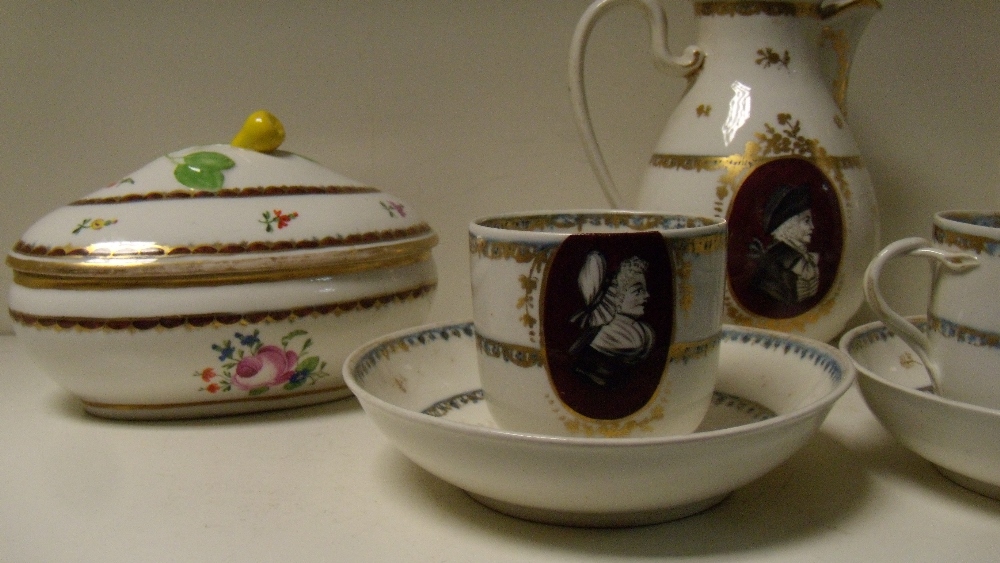 A late 18th/early 19th century Vienna porcelain part coffee service, each painted with grisaille - Image 3 of 7