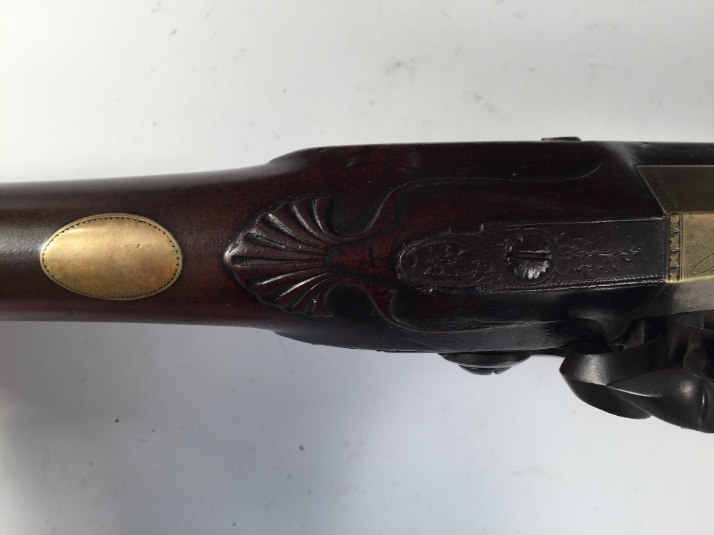 A late 18th century Blunderbuss by Jover, London with belled brass barrel in three stages with a - Image 5 of 8