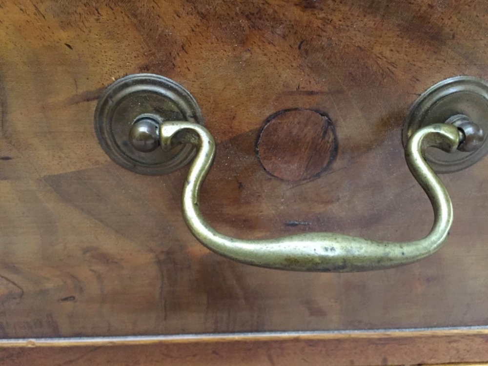 A George III mahogany linen press, with dentil and corbel moulded frieze, panelled doors enclosing - Image 3 of 4