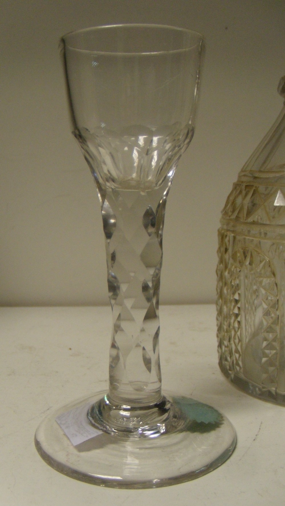 Two 18th century glasses together with an Irish decanter and stopper, the cordial with facetted stem - Image 2 of 6