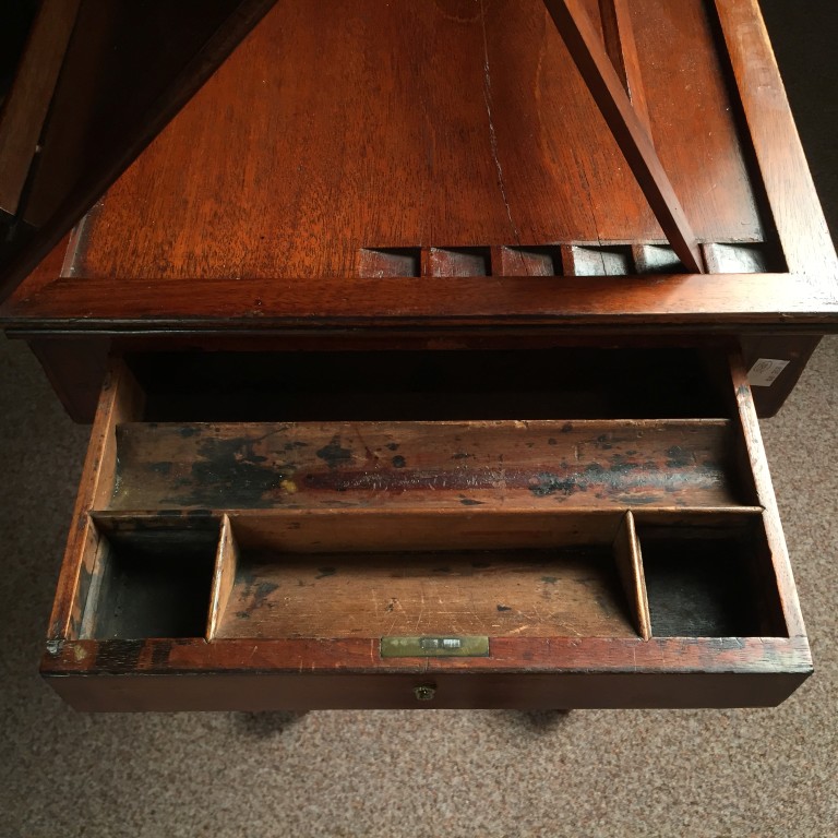 A Regency mahogany reading table, with adjustable slope, fitted end drawer for ink wells and pens, - Image 3 of 4