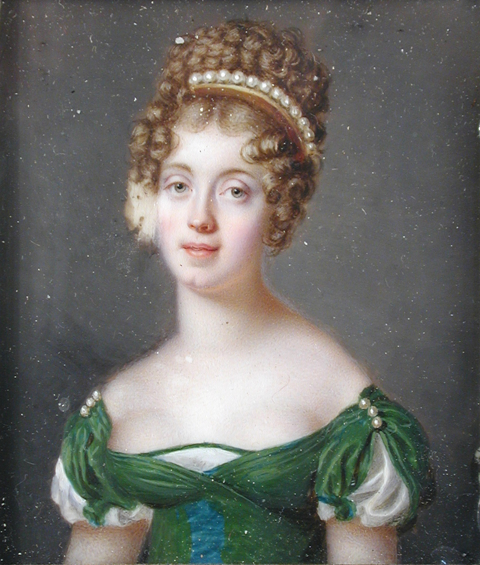 Continental School (early 19th Century) Portrait miniature of a Lady in Empire costume, wearing a