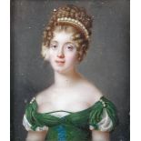 Continental School (early 19th Century) Portrait miniature of a Lady in Empire costume, wearing a