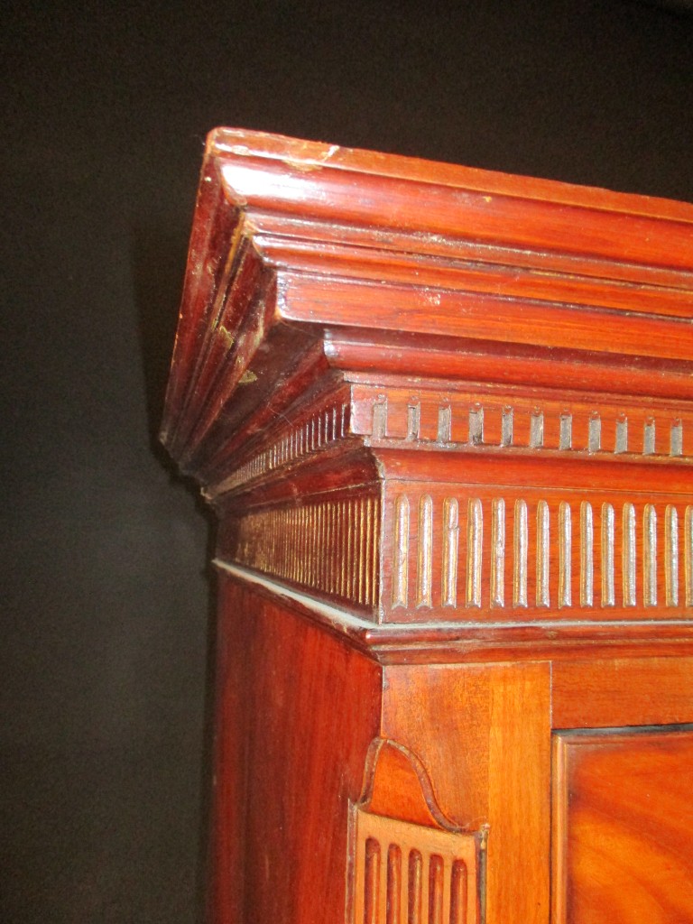 A George III mahogany chest on chest, with dentil moulded cornice, canted reeded sides, fitted two - Image 4 of 5