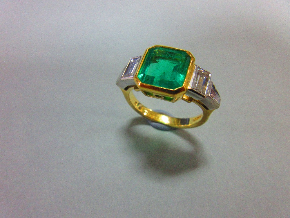 An 18ct gold emerald and diamond ring by Theo Fennell, the near-square emerald cut emerald, - Image 2 of 8