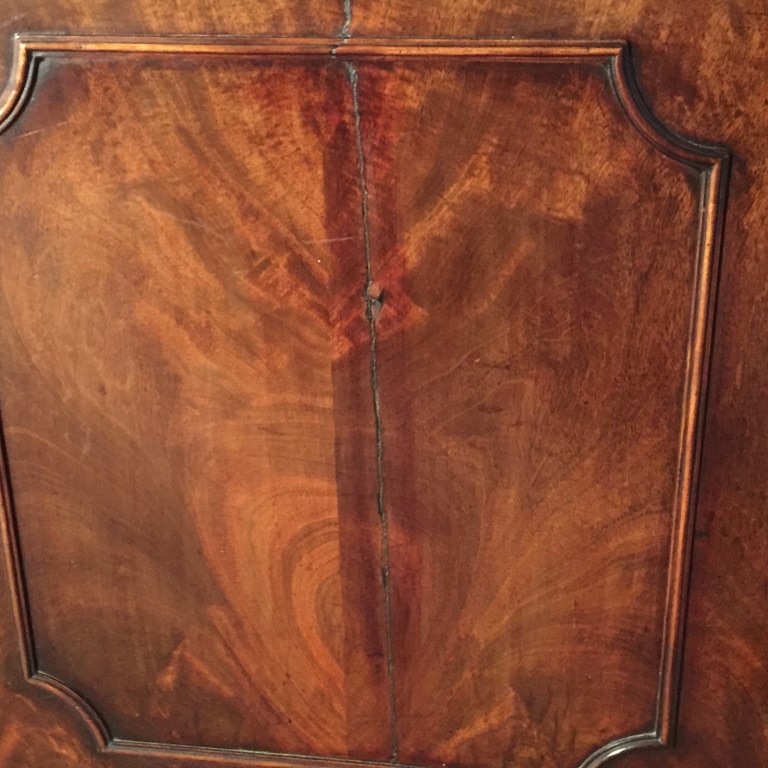 An early George III mahogany cabinet, with swan neck pediment above two glazed doors and panelled - Image 2 of 4