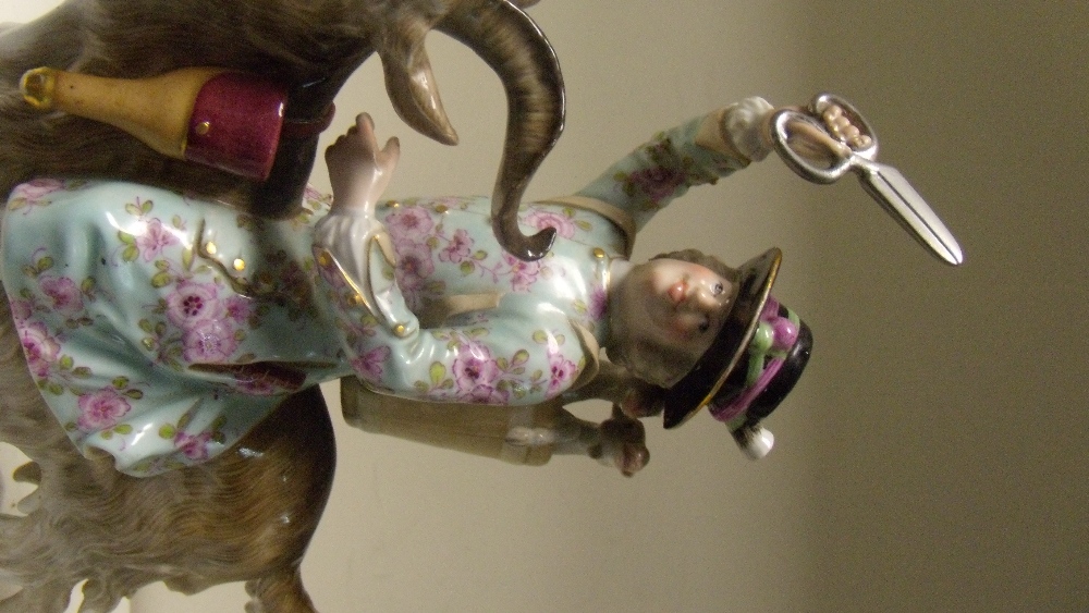 Two similar Meissen figures of Count Bruhl's tailor, riding his goat with scissors raised in his - Image 3 of 5