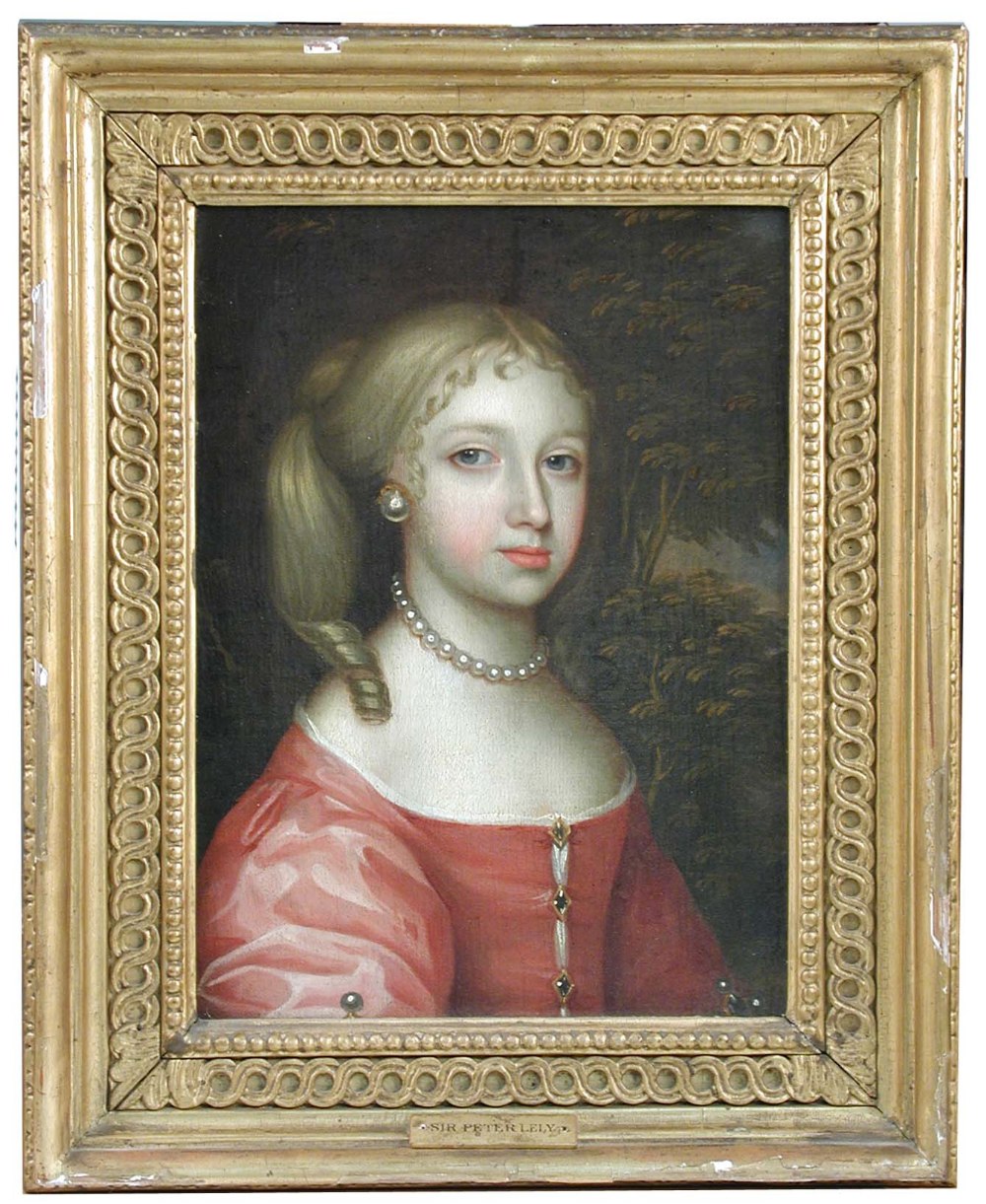 Circle of Sir Peter Lely (British, 1618-1680) Portrait of a lady in a red dress with jewelled