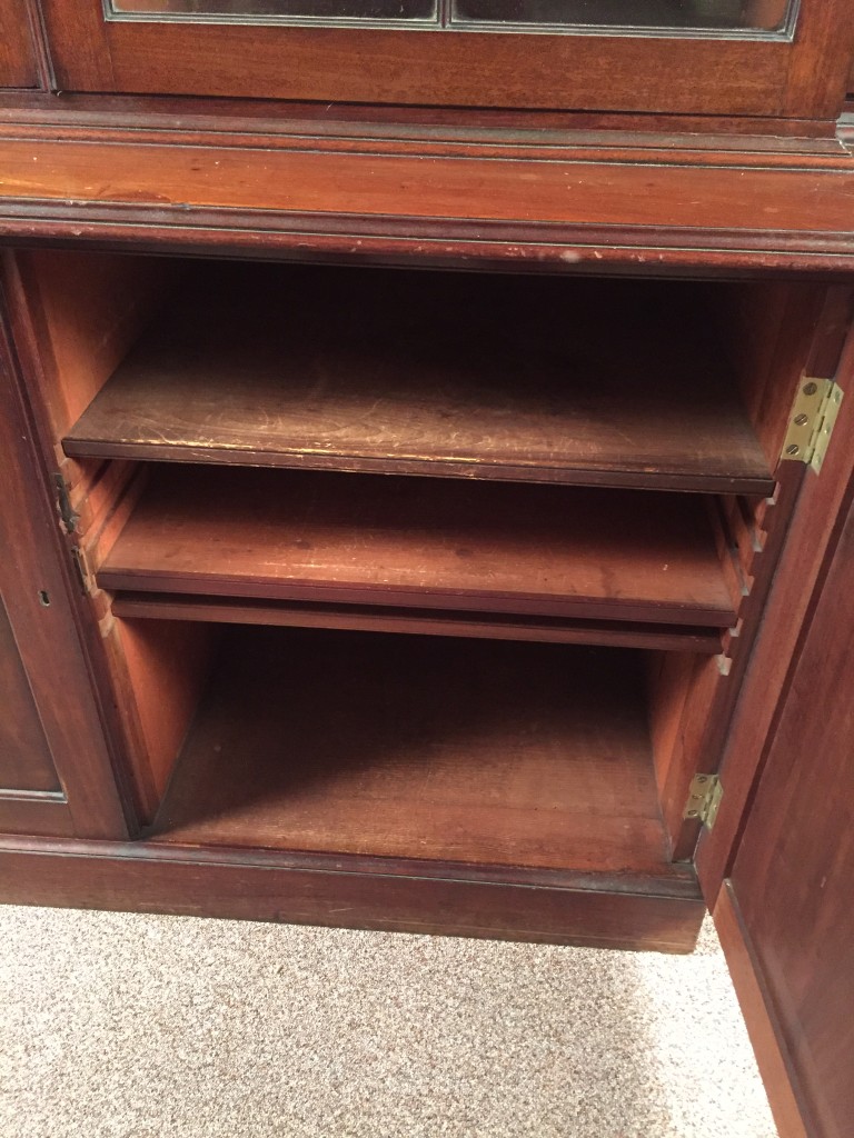 A George III mahogany breakfront library bookcase, with gothic arched glazed doors above and - Image 5 of 9