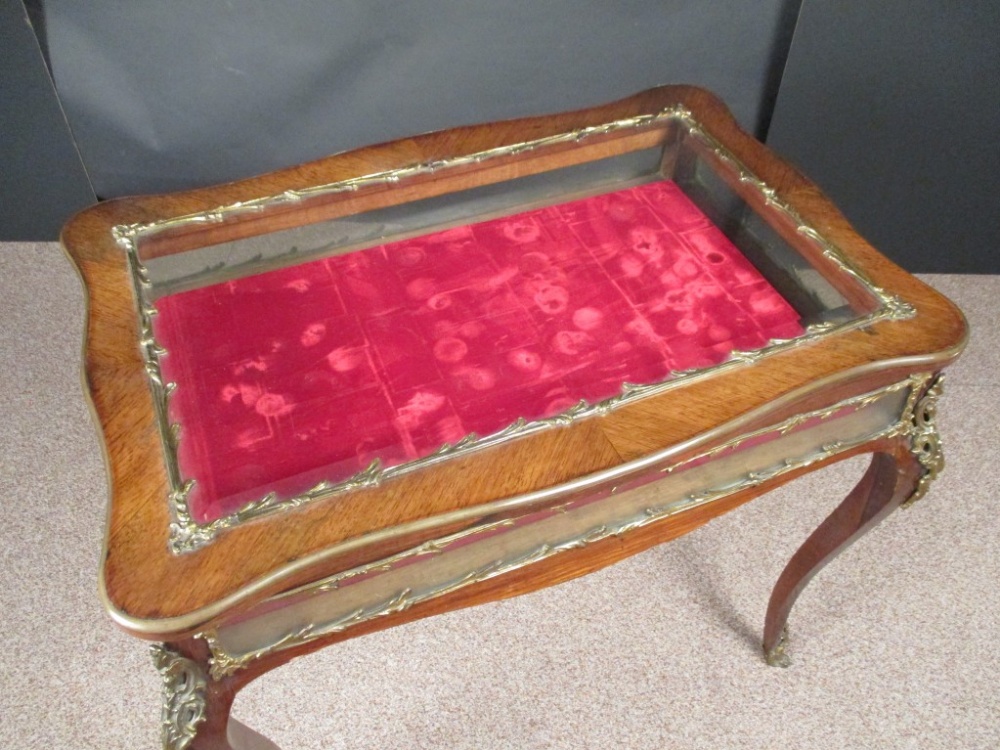 Louis XV style kingwood table vitrine, circa 1870 leaf moulded ormolu mounts, on swept legs and - Image 3 of 3