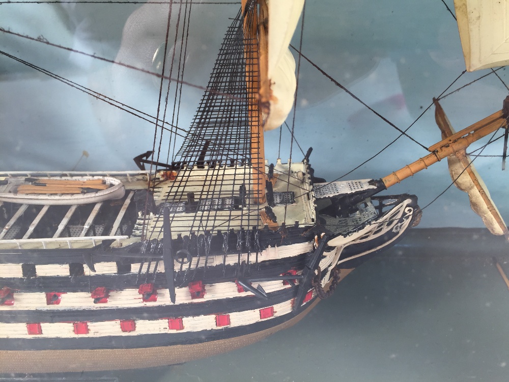 HMS Victory 1765', a cased model of the battleship, only the stern mast with furled plastic sails, - Image 3 of 4