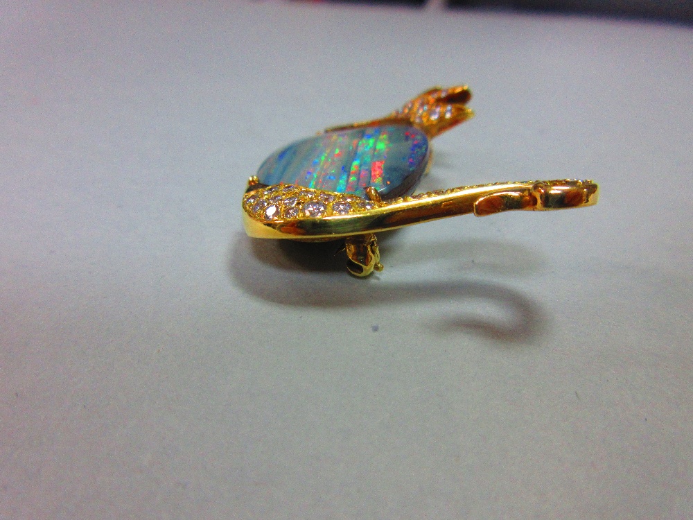 An opal and diamond brooch in the form of a swan, the body of the swimming bird formed by an ovoid - Image 3 of 5