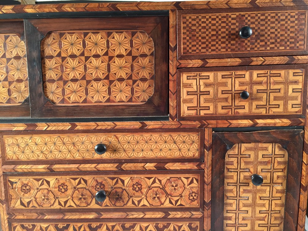 An early 20th century specimen wood parquetry cabinet, the rectangular front with a configuration of - Image 3 of 5