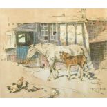 Fred Hall (British, 1860-1948) A grey mare with chestnut foal signed lower right "Fred Hall"