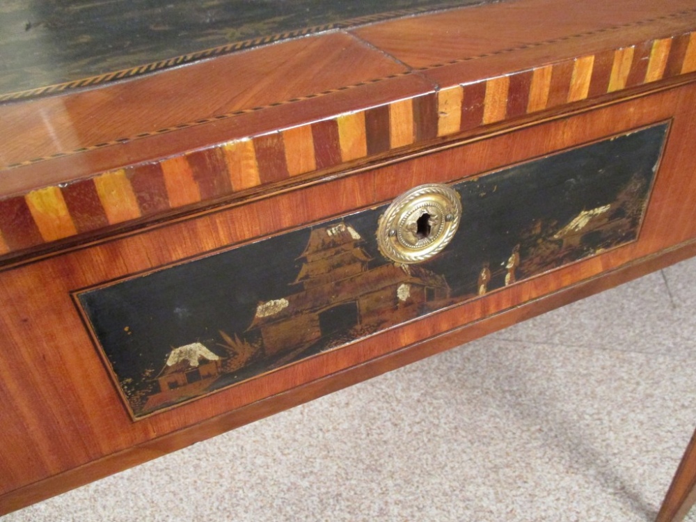 A late 18th century Continental mahogany and satinwood table, inset with a lacquer tray decorated - Image 3 of 4