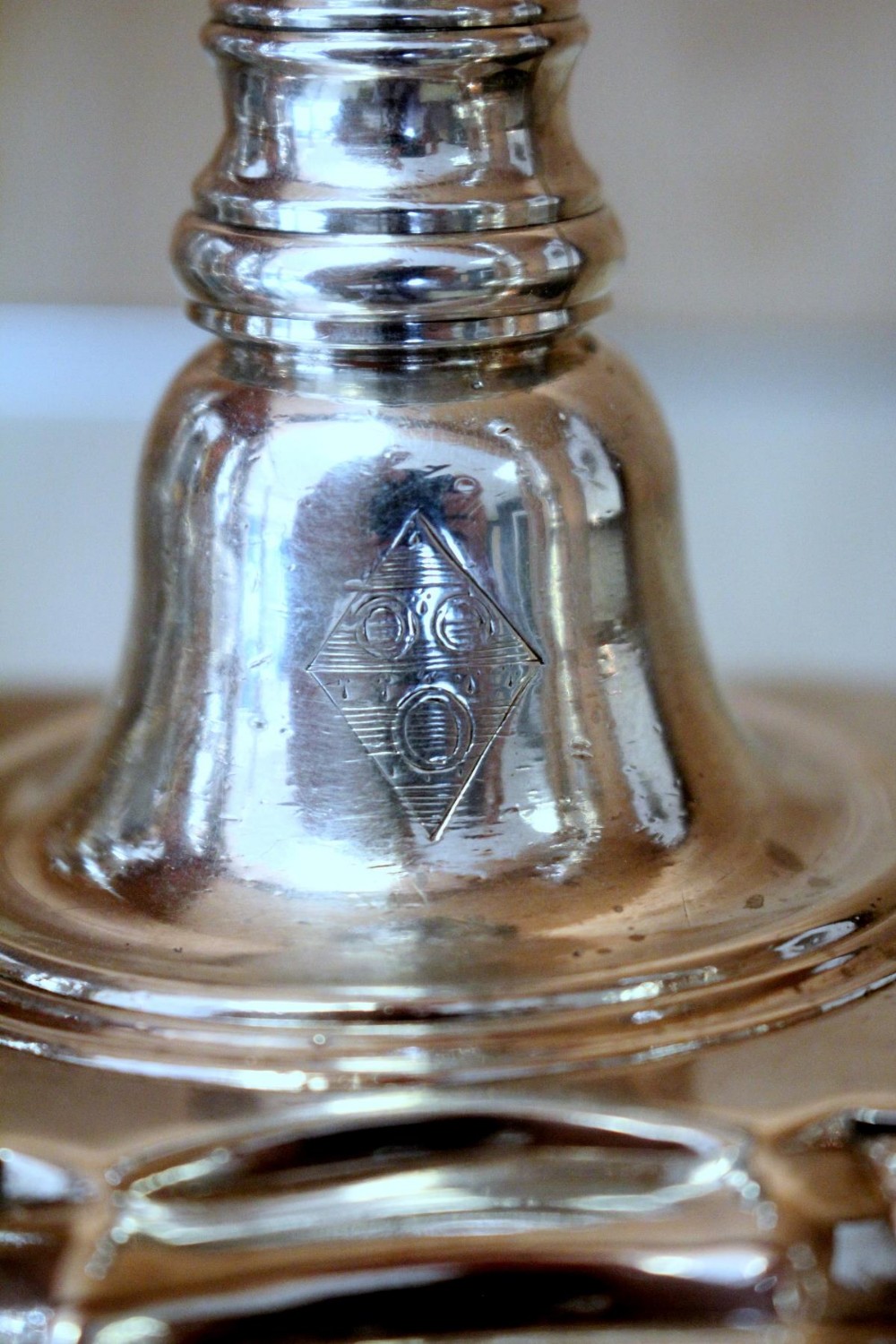 A pair of George III cast silver candlesticks, probably by John Horsley, London 1762, each raised - Image 5 of 5