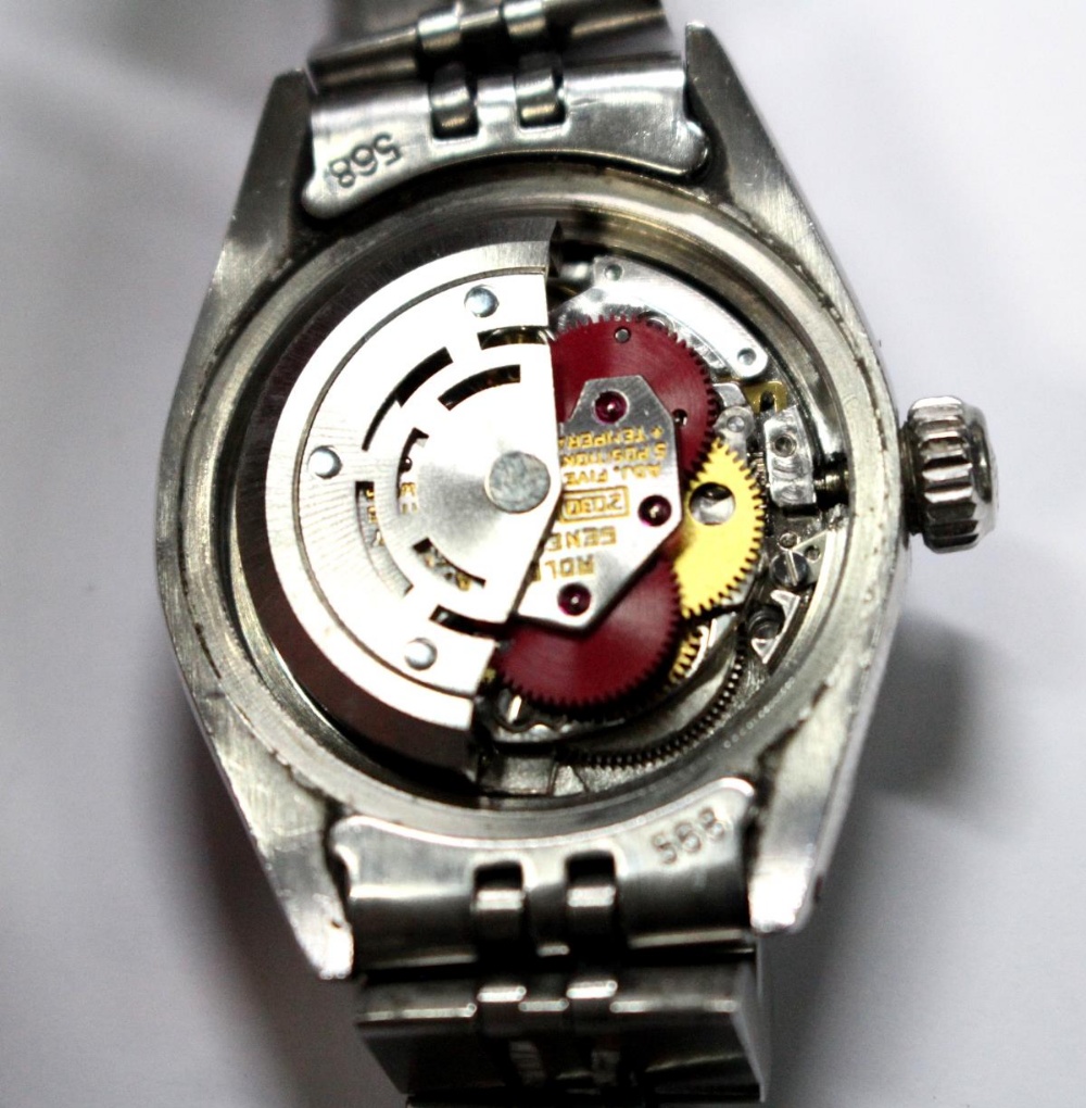 By Rolex - a lady's steel cased 'Oyster Perpetual Date' automatic wristwatch, silvered dial with - Image 2 of 2