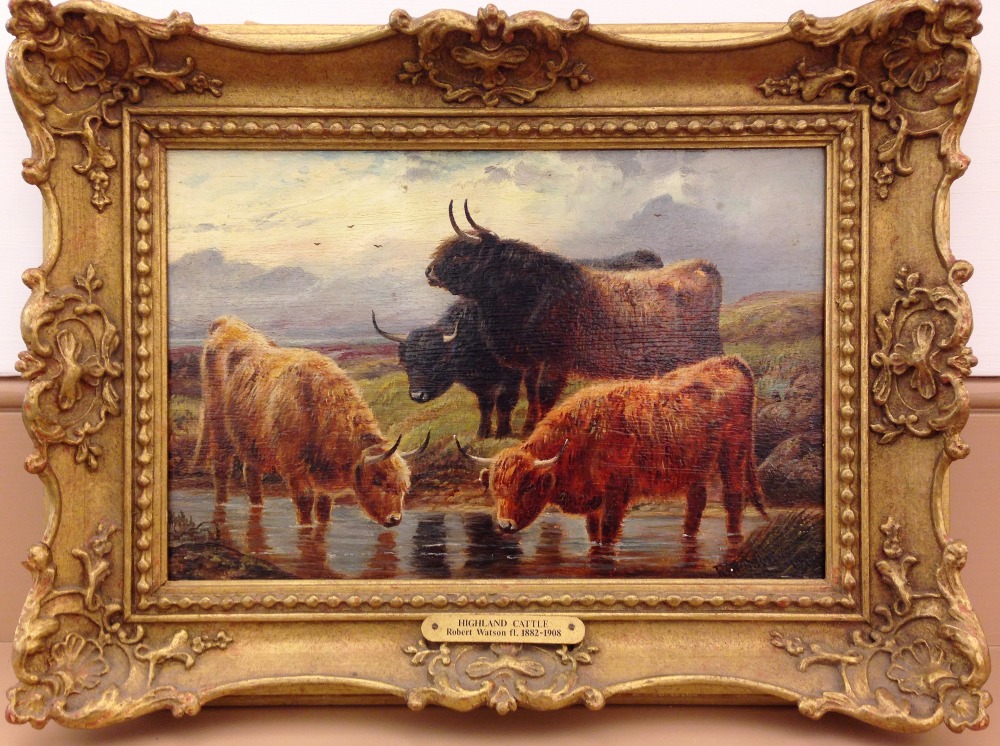 Robert Watson (British, 1865-1916) Highland Cattle signed and dated lower right "R Watson 1887" with - Image 2 of 6