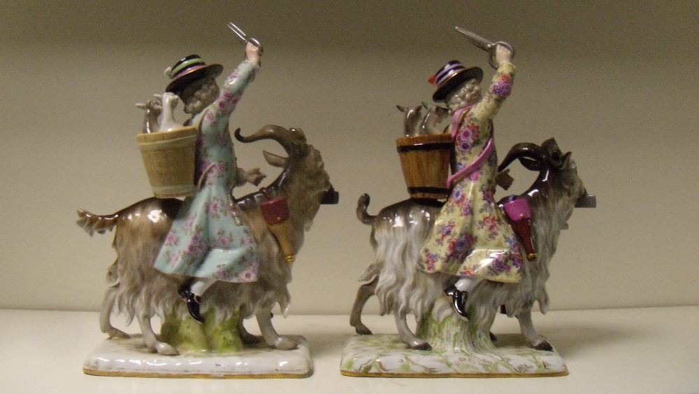 Two similar Meissen figures of Count Bruhl's tailor, riding his goat with scissors raised in his - Image 2 of 5