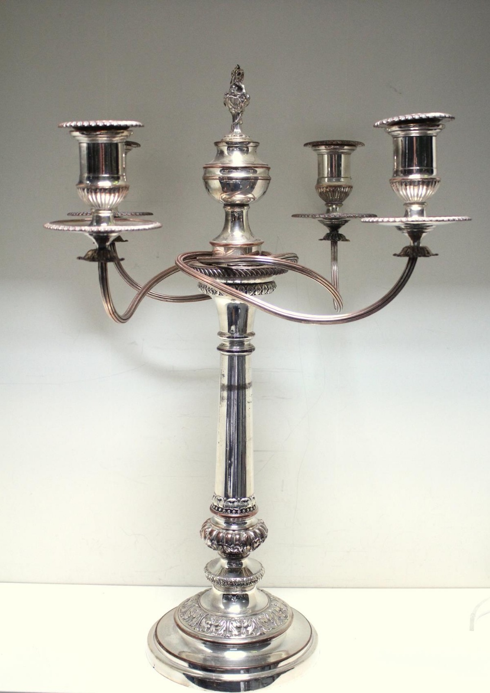 A very large pair of Old Sheffield plate candelabra, by Matthew Boulton, the bases rising from a - Image 2 of 6