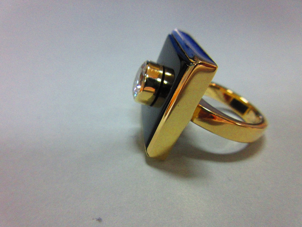 A 2ct diamond, onyx and gold modern handmade designer ring, the round brilliant cut diamond collet - Image 7 of 9