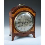 John Everett, London, a mahogany and satinwood banded bracket clock, the breakarch top with handle
