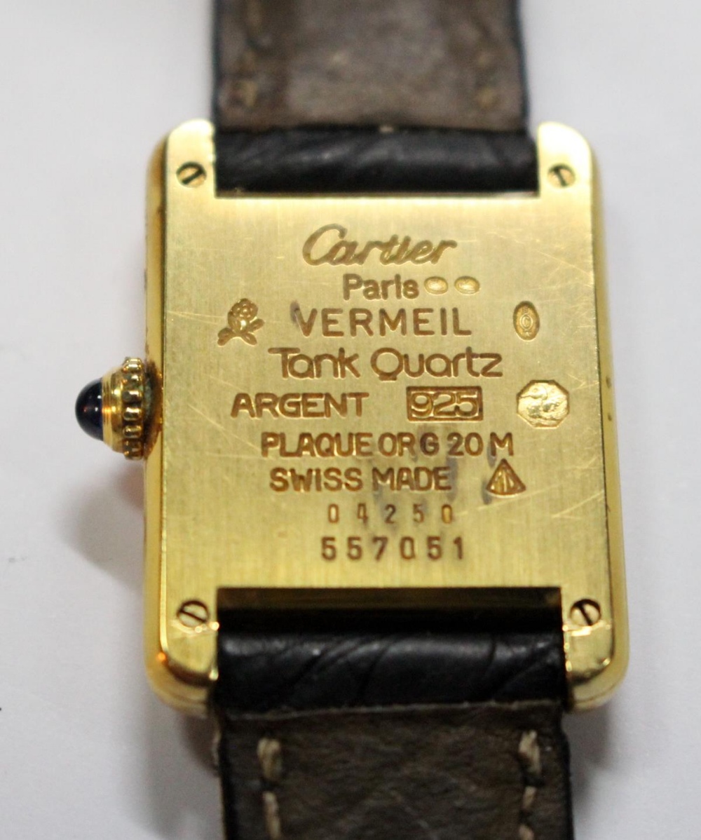 By Cartier - a lady's silver gilt 'Must de Cartier' quartz 'Tank' wristwatch, the rectangular - Image 2 of 2