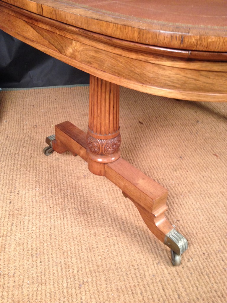 A George IV rosewood library table, leather lined top, fitted two blind frieze drawers, on reeded - Image 3 of 5