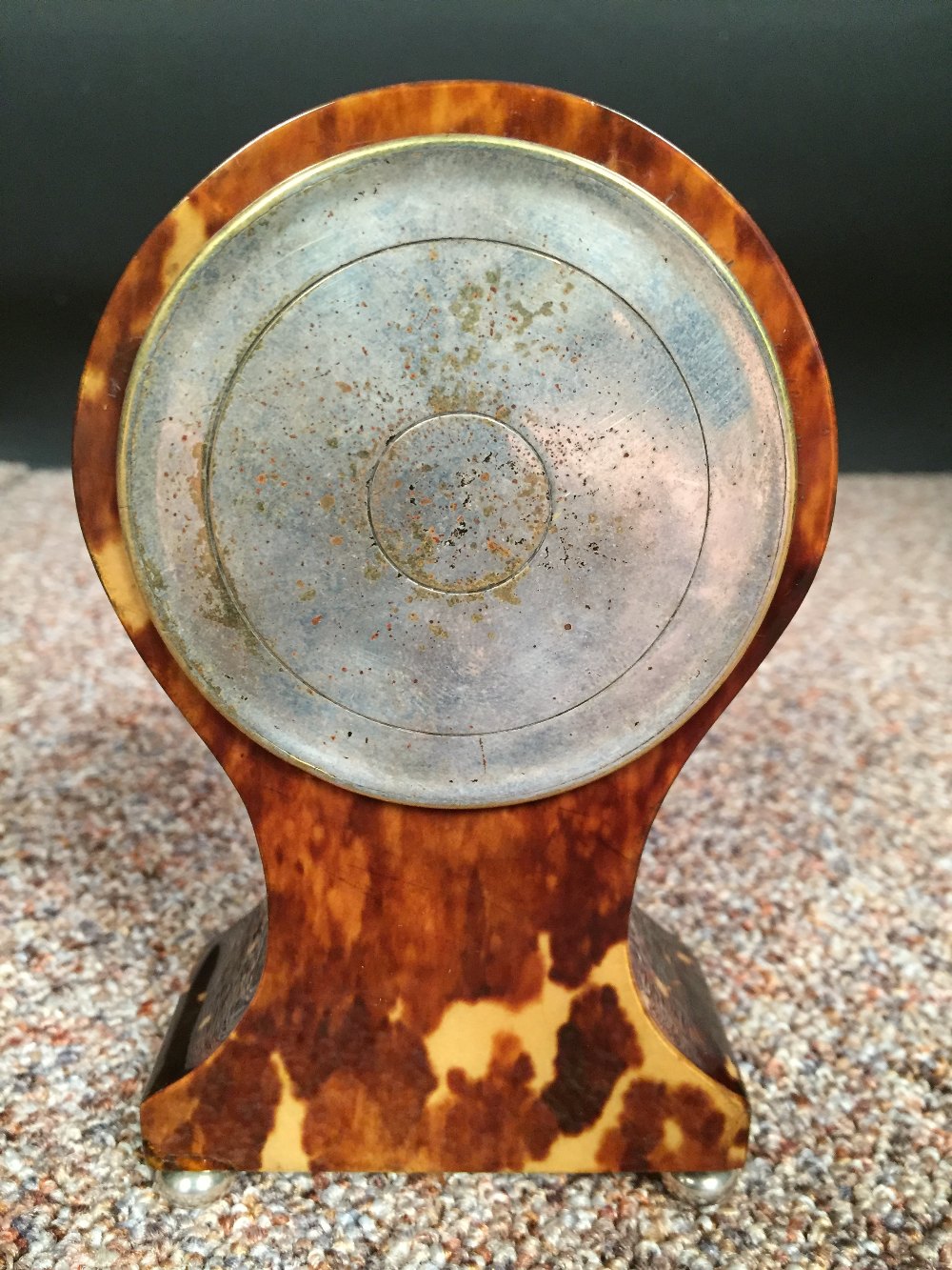 An Edwardian small size tortoiseshell mantle clock, the balloon shape case with 4.5cm (2in) enamel - Image 4 of 4