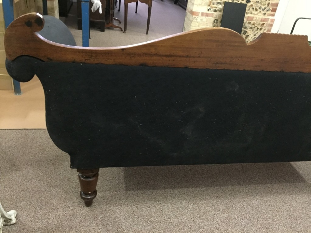 A late Regency mahogany sofa, scroll and gadroon carved show wood, upholstered in a black fabric - Image 4 of 4