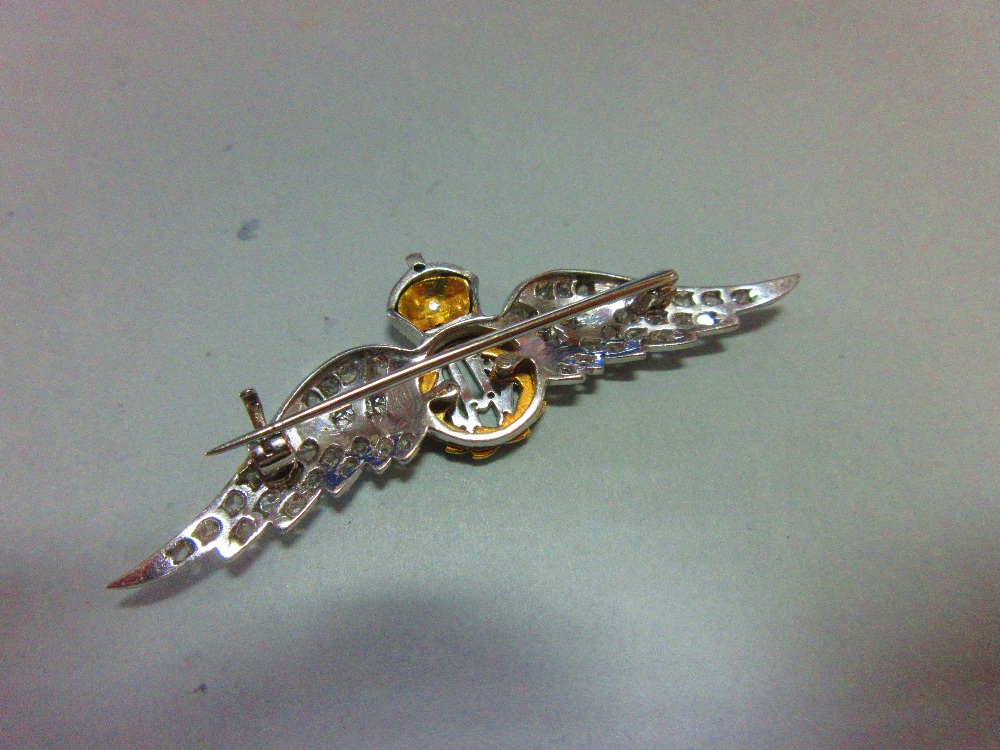 A regimental diamond and enamel RAF brooch, the outspread wings, crown and RAF initials set with - Image 4 of 4