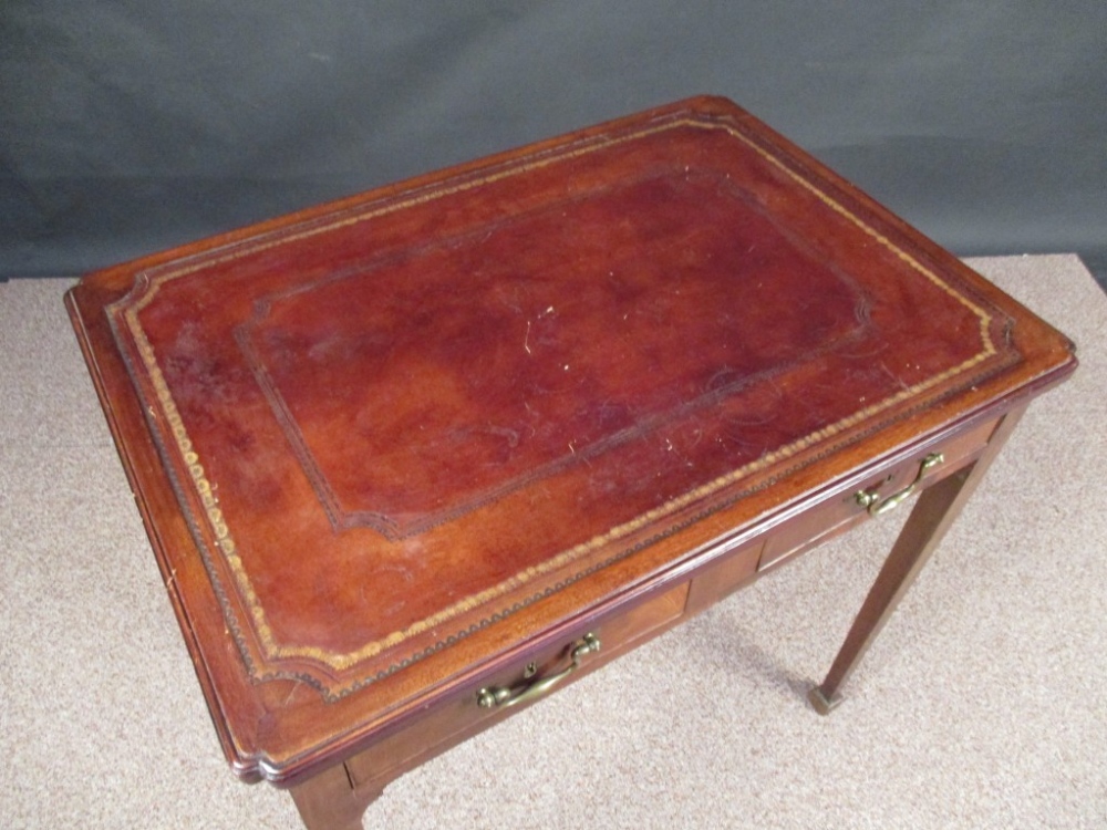 A George III mahogany writing table, leather lined top with re entrant corners, fitted two - Image 2 of 3