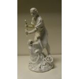 After Kaendler and Reinicke, an 18th century Meissen white glazed figure of a wheelwright, he stands