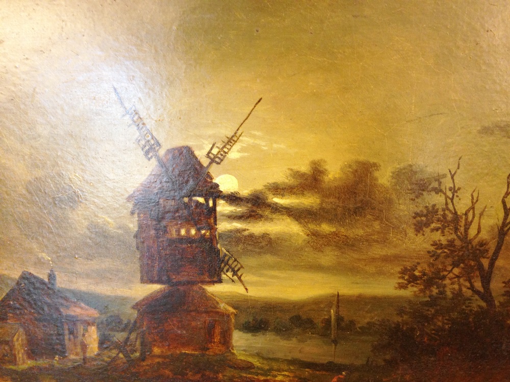 Manner of John Crome the Elder (British, 19th Century) View of a windmill in the moonlight oil on - Image 3 of 7