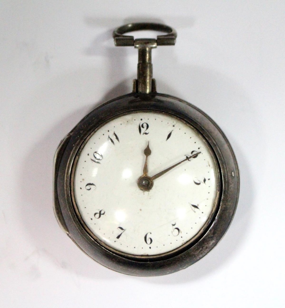 By William Johnston - a George III silver pair cased pocket watch, the white enamel dial (38mm)