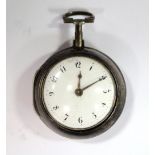 By William Johnston - a George III silver pair cased pocket watch, the white enamel dial (38mm)