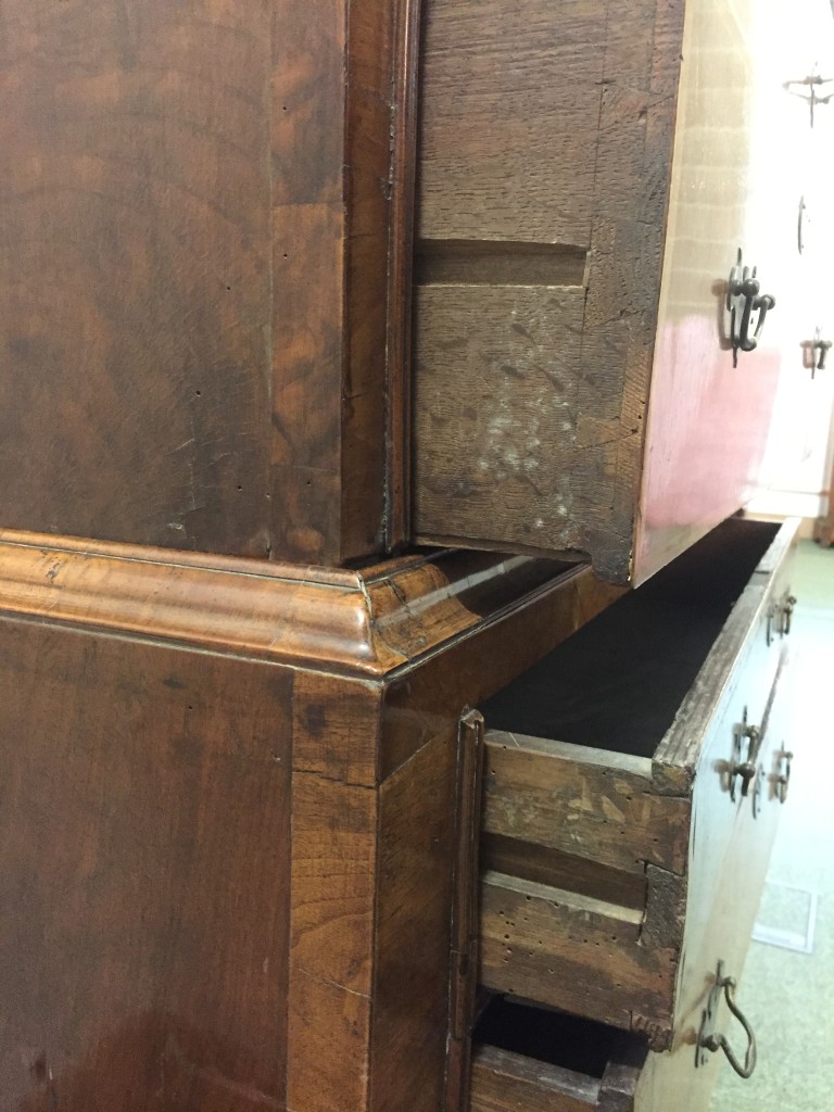 An 18th century and later walnut chest on stand, with alterations, fitted three small and three long - Image 2 of 2