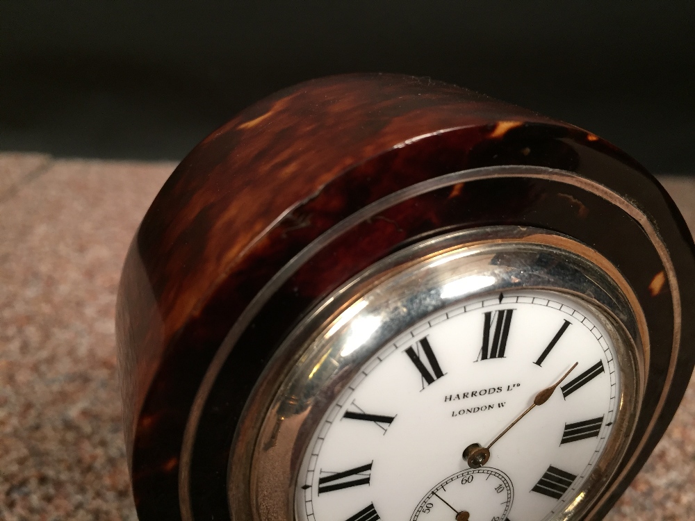 An Edwardian small size tortoiseshell mantle clock, the balloon shape case with 4.5cm (2in) enamel - Image 3 of 4