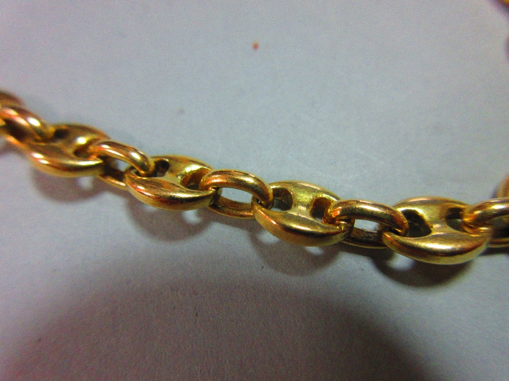 An 18ct gold necklace and bracelet suite, the fancy link chains with Continental assay marks, - Image 2 of 3