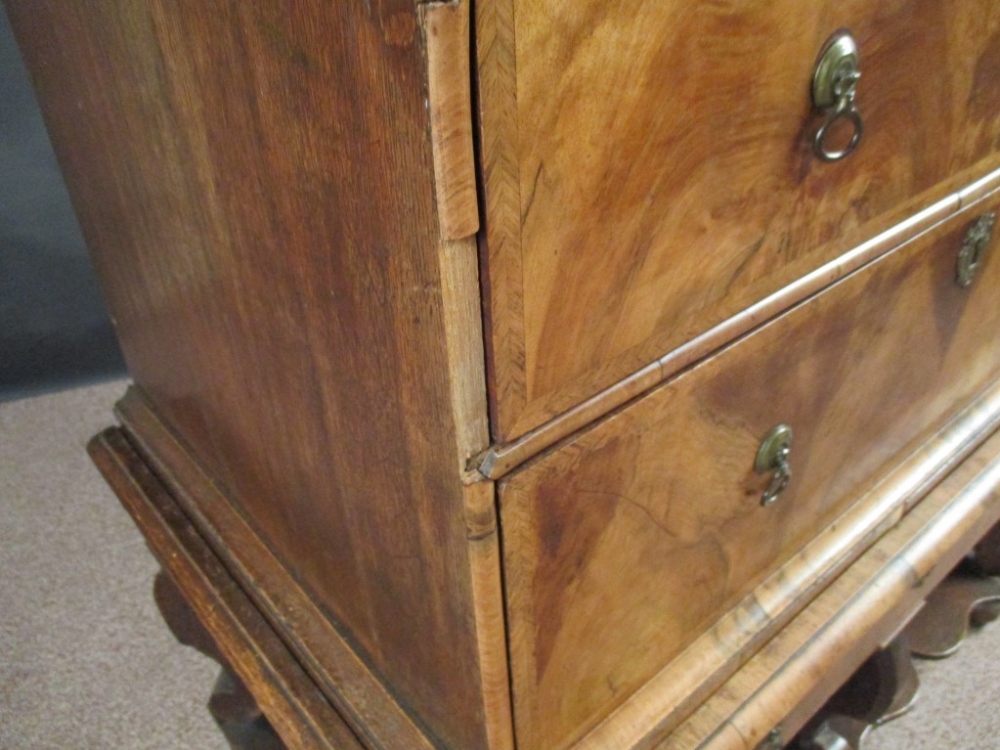 A William & Mary walnut chest on stand, with feather banded border decoration, brass drop handles, - Image 6 of 7