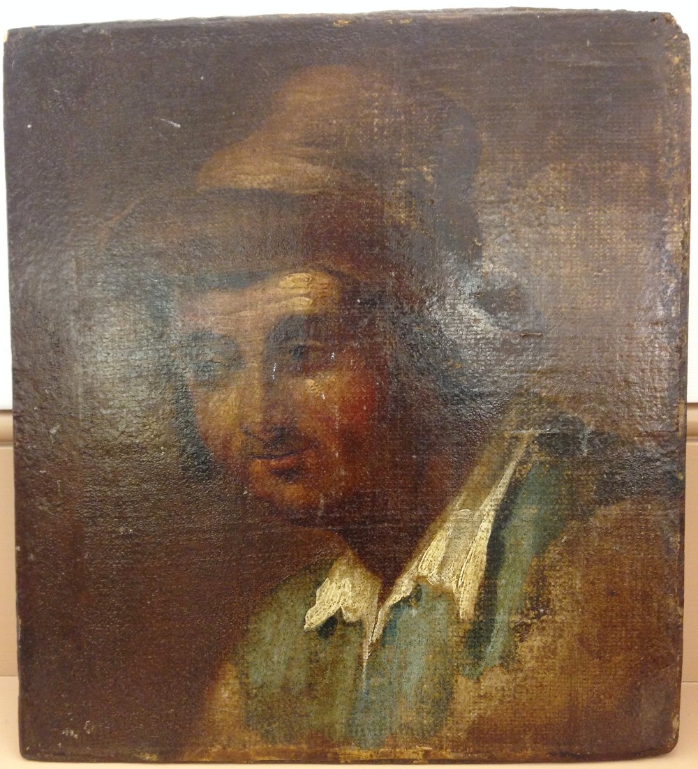 Dutch School (late 18th Century) Head of a young man in a red cap oil on canvas laid to bevelled oak - Image 2 of 7