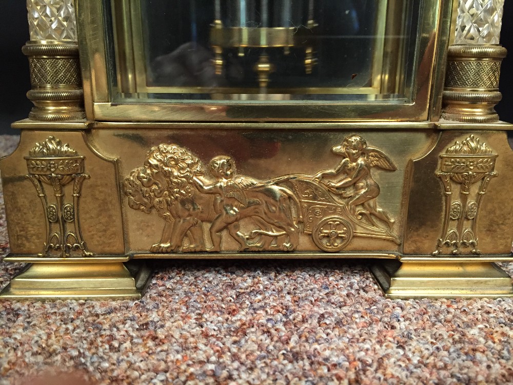 A French gilt brass four-glass mantle clock, with swagged enamel 8cm (3in) dial, glass front - Image 4 of 7