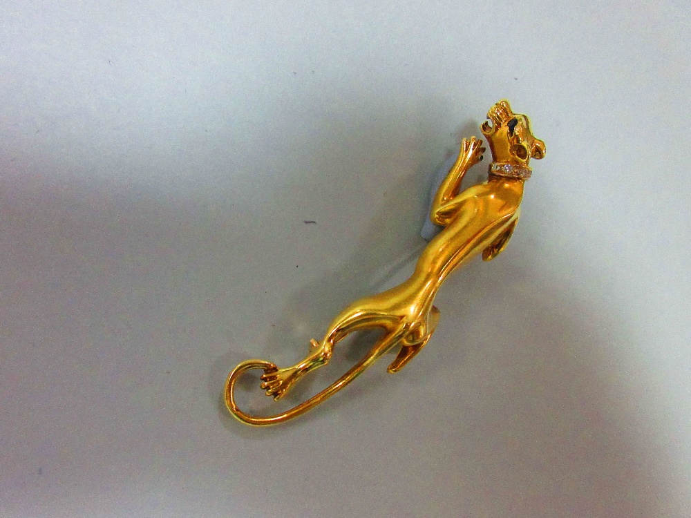 A gemset panther brooch, the realistically modelled sleek, stalking and snarling big cat, with a - Image 2 of 6