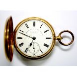 By Talbot & Sons - an 18ct gold full hunter cased pocket watch, the white dial printed with Roman