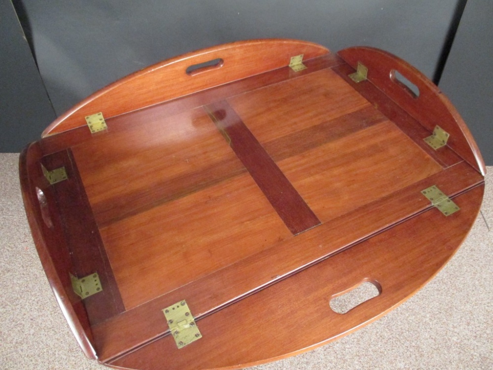 A 19th century mahogany butlers tray on stand, with hinged folding sides, on a stand tray 95cm (37. - Image 2 of 2